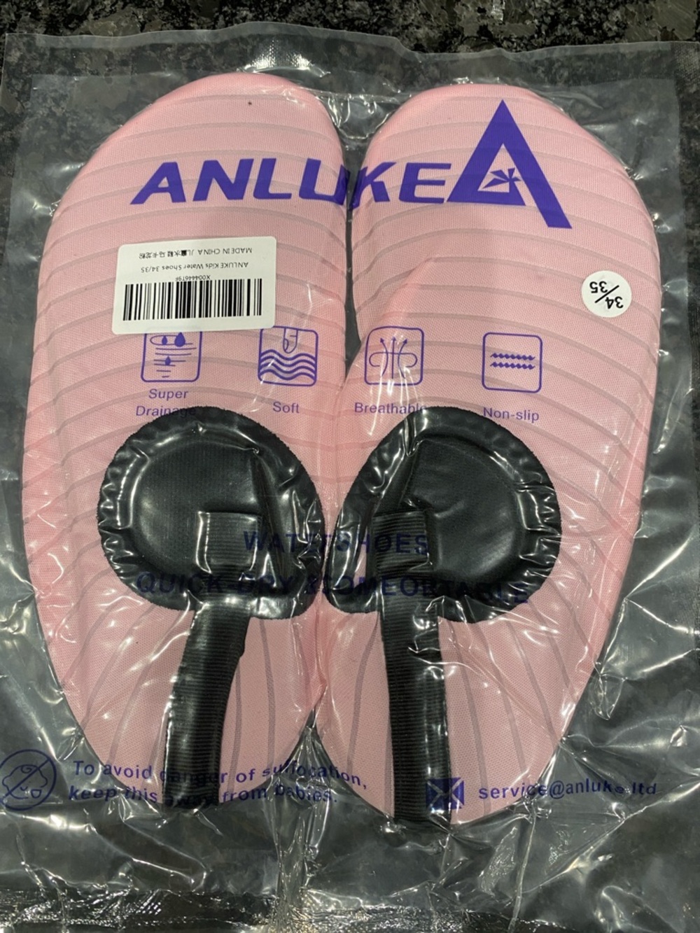 ANLUKE Girls Pink Water Shoes Slip-On Pair. Sz 2.5-3